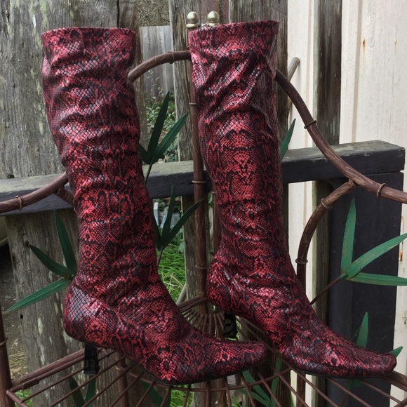 No Label Italian Snake Print Boots - Picture 1 of 7